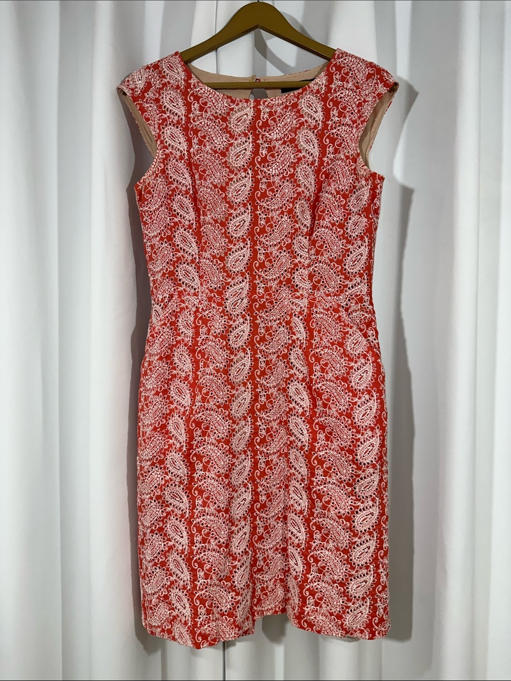 Alex Marie Red White Paisley Sheath Dress Size 6 Cotton Pockets Career Dress